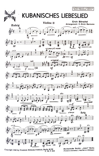 Kubanisches Liebeslied für Salon-Orchester Ergänzungsstimmen großes Orchester Kubanisches Liebeslied für Salon-Orchester Ergänzungsstimmen großes Orchester