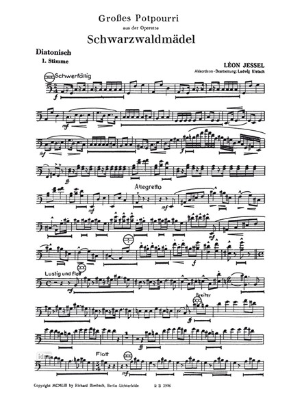 Großes Potpourri aus der Operette Schwarzwaldmädel für Akkordeon-Orchester (Stimme: 1. Akkordeon) Großes Potpourri aus der Operette Schwarzwaldmädel für Akkordeon-Orchester (Stimme: 1. Akkordeon)