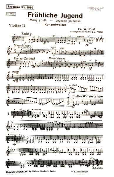 Fröhliche Jugend für Salon-Orchester Ergänzungsstimmen großes Orchester Fröhliche Jugend für Salon-Orchester Ergänzungsstimmen großes Orchester