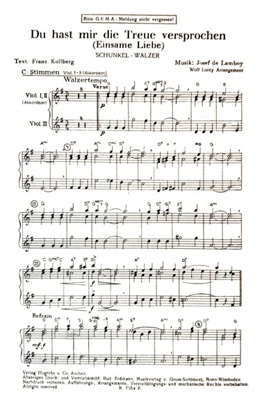 Du hast mir Treue versprochen für Salon-Orchester Du hast mir Treue versprochen für Salon-Orchester