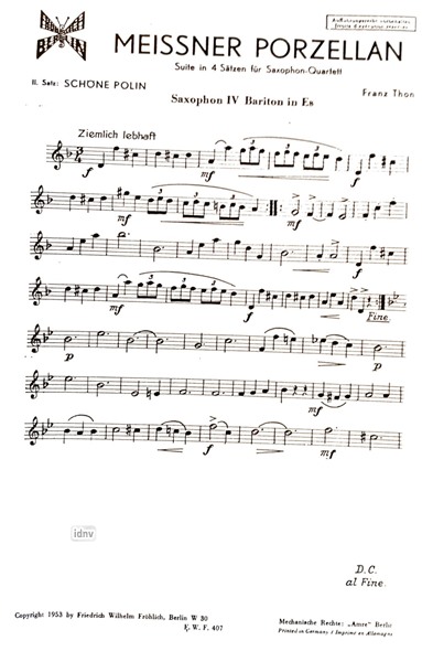 Meißner Porzellan - 2. Satz: Schöne Polin für Saxophon-Quartett Meißner Porzellan - 2. Satz: Schöne Polin für Saxophon-Quartett