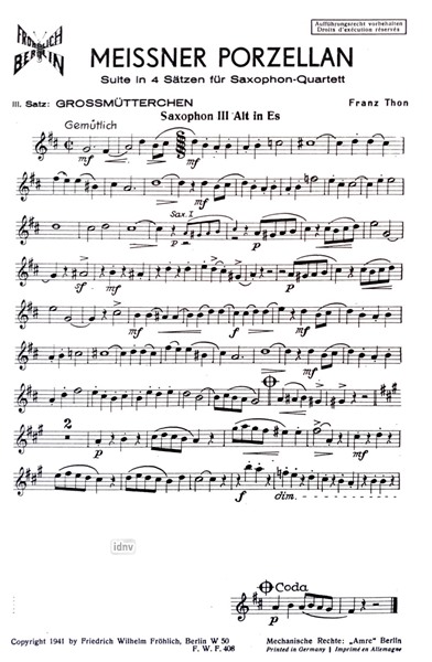 Meißner Porzellan - 3. Satz: Großmütterchen für Saxophon-Quartett Meißner Porzellan - 3. Satz: Großmütterchen für Saxophon-Quartett