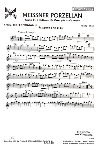 Meißner Porzellan - 1. Satz: Reitersmann für Saxophon-Quartett Meißner Porzellan - 1. Satz: Reitersmann für Saxophon-Quartett