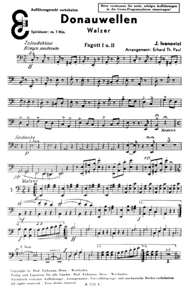 Donauwellen für großes Orchester - Ergänzungsstimmen Donauwellen für großes Orchester - Ergänzungsstimmen