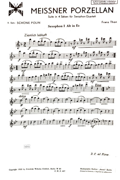 Meißner Porzellan - 2. Satz: Schöne Polin für Saxophon-Quartett Meißner Porzellan - 2. Satz: Schöne Polin für Saxophon-Quartett