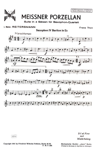 Meißner Porzellan - 1. Satz: Reitersmann für Saxophon-Quartett Meißner Porzellan - 1. Satz: Reitersmann für Saxophon-Quartett