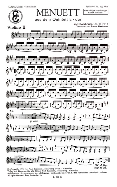 Berühmtes Menuett Op. 13 Nr. 5 für Salon-Orchester Ergänzungsstimmen großes Orchester Berühmtes Menuett Op. 13 Nr. 5 für Salon-Orchester Ergänzungsstimmen großes Orchester