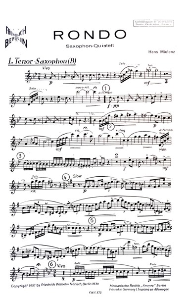 Rondo für Saxophon-Quintett Rondo für Saxophon-Quintett