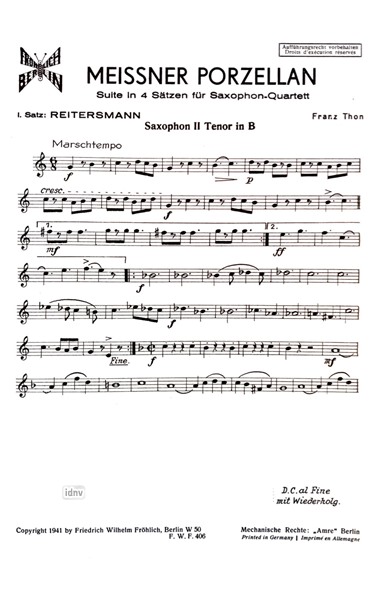 Meißner Porzellan - 1. Satz: Reitersmann für Saxophon-Quartett Meißner Porzellan - 1. Satz: Reitersmann für Saxophon-Quartett