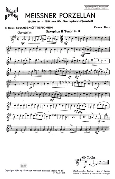 Meißner Porzellan - 3. Satz: Großmütterchen für Saxophon-Quartett Meißner Porzellan - 3. Satz: Großmütterchen für Saxophon-Quartett