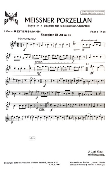 Meißner Porzellan - 1. Satz: Reitersmann für Saxophon-Quartett Meißner Porzellan - 1. Satz: Reitersmann für Saxophon-Quartett