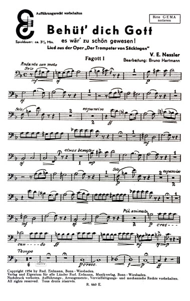 Behüt* dich Gott für Salon-Orchester Ergänzungsstimmen großes Orchester Behüt* dich Gott für Salon-Orchester Ergänzungsstimmen großes Orchester