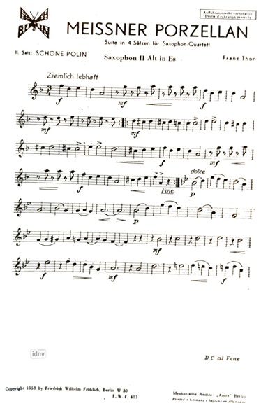 Meißner Porzellan - 2. Satz: Schöne Polin für Saxophon-Quartett Meißner Porzellan - 2. Satz: Schöne Polin für Saxophon-Quartett