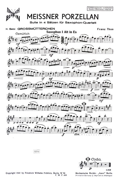 Meißner Porzellan - 3. Satz: Großmütterchen für Saxophon-Quartett Meißner Porzellan - 3. Satz: Großmütterchen für Saxophon-Quartett