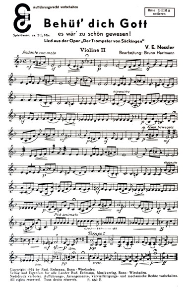 Behüt* dich Gott für Salon-Orchester Ergänzungsstimmen großes Orchester Behüt* dich Gott für Salon-Orchester Ergänzungsstimmen großes Orchester