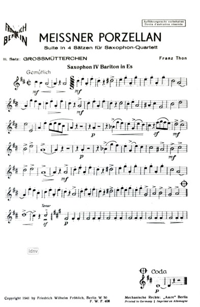 Meißner Porzellan - 3. Satz: Großmütterchen für Saxophon-Quartett Meißner Porzellan - 3. Satz: Großmütterchen für Saxophon-Quartett