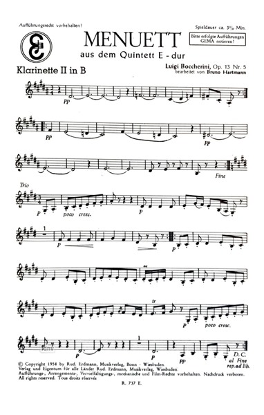 Berühmtes Menuett Op. 13 Nr. 5 für Salon-Orchester Ergänzungsstimmen großes Orchester Berühmtes Menuett Op. 13 Nr. 5 für Salon-Orchester Ergänzungsstimmen großes Orchester