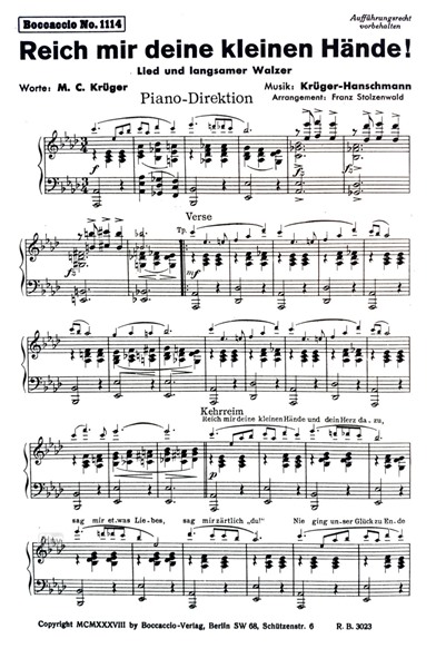 Reich mir deine kleinen Hände! für Salon-Orchester Reich mir deine kleinen Hände! für Salon-Orchester