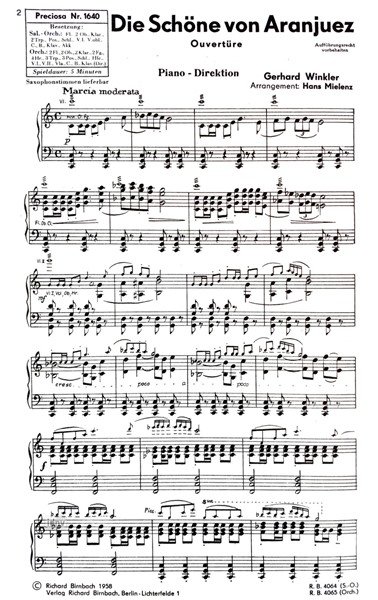 Die Schöne von Aranjuez für Salon-Orchester Die Schöne von Aranjuez für Salon-Orchester