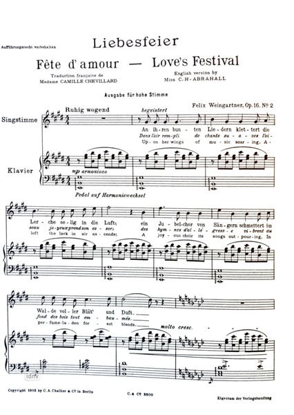 Liebesfeier op. 16, Nr. 2 für Gesang und Klavier Liebesfeier op. 16, Nr. 2 für Gesang und Klavier