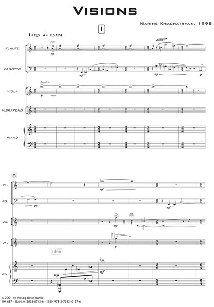 Visions für Flöte, Fagott, Viola, Vibraphon und Klavier Visions für Flöte, Fagott, Viola, Vibraphon und Klavier