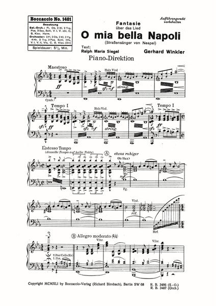 Fantasie über das Lied "O Mia Bella Napoli" für großes Orchester - Ergäzungsstimmen Fantasie über das Lied "O Mia Bella Napoli" für großes Orchester - Ergäzungsstimmen