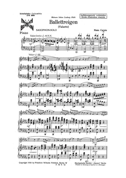 Ballettreigen für Saxophon und Klavier Ballettreigen für Saxophon und Klavier