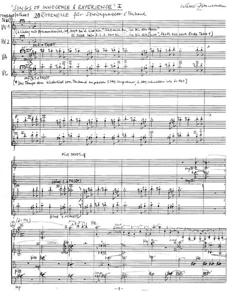 Songs of Innocence & Experience für Streichquartett mit Tonband (1996/2004) Songs of Innocence & Experience für Streichquartett mit Tonband (1996/2004)