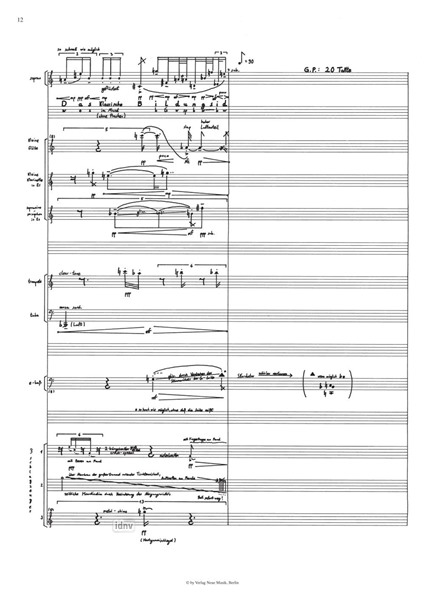 anti für Sopran, 3 Sprecher, kleine Flöte, kleine Klarinette in Es, Sopranino-Saxophon in Es, Trompete, Tuba, E-Bass und Schlagwerk (3 Spieler) anti für Sopran, 3 Sprecher, kleine Flöte, kleine Klarinette in Es, Sopranino-Saxophon in Es, Trompete, Tuba, E-Bass und Schlagwerk (3 Spieler)