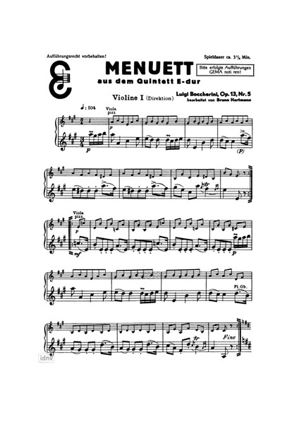 Berühmtes Menuett Op. 13 Nr. 5 für Salon-Orchester Berühmtes Menuett Op. 13 Nr. 5 für Salon-Orchester