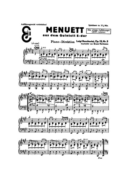 Berühmtes Menuett Op. 13 Nr. 5 für Salon-Orchester Berühmtes Menuett Op. 13 Nr. 5 für Salon-Orchester