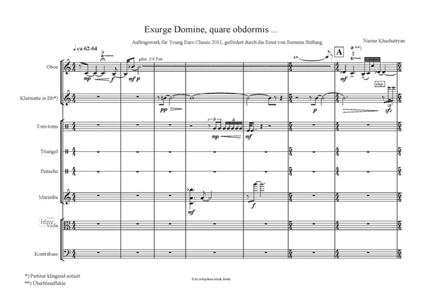 Exurge Domine, quare obdormis … für Oboe, Klarinette, Schlagzeug, Viola und Kontrabass (2011) Exurge Domine, quare obdormis … für Oboe, Klarinette, Schlagzeug, Viola und Kontrabass (2011)