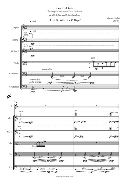 Sanriku-Lieder Fassung für Sopran und Streichquintett (2011) Sanriku-Lieder Fassung für Sopran und Streichquintett (2011)