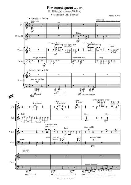 Par conséquent für Flöte, Klarinette, Violine, Violoncello und Klavier Par conséquent für Flöte, Klarinette, Violine, Violoncello und Klavier