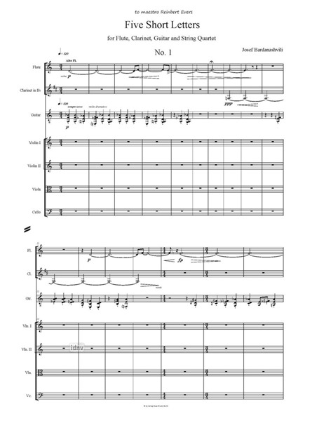 Five Short Letters für Flöte, Klarinette, Gitarre und Streichquartett Five Short Letters für Flöte, Klarinette, Gitarre und Streichquartett