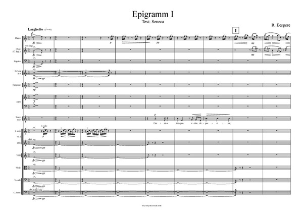 Epigramm I Fassung für Tenor (oder Sopran) und Kammerorchester (2001) Epigramm I Fassung für Tenor (oder Sopran) und Kammerorchester (2001)
