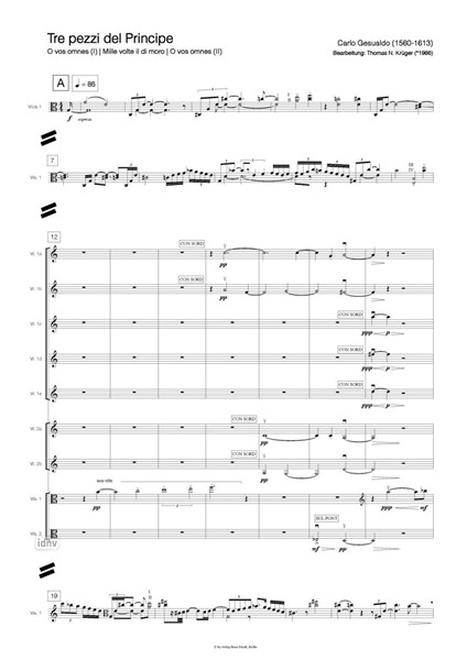 Tre pezzi del Principe bearbeitet für Streichorchester von Thomas Nathan Krüger Tre pezzi del Principe bearbeitet für Streichorchester von Thomas Nathan Krüger