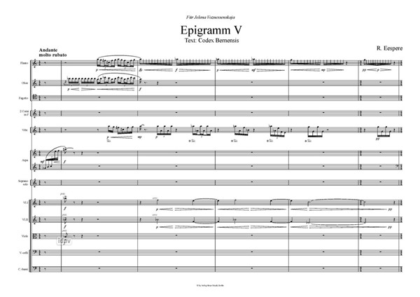 Epigramm V Fassung für Sopran und Kammerorchester Epigramm V Fassung für Sopran und Kammerorchester