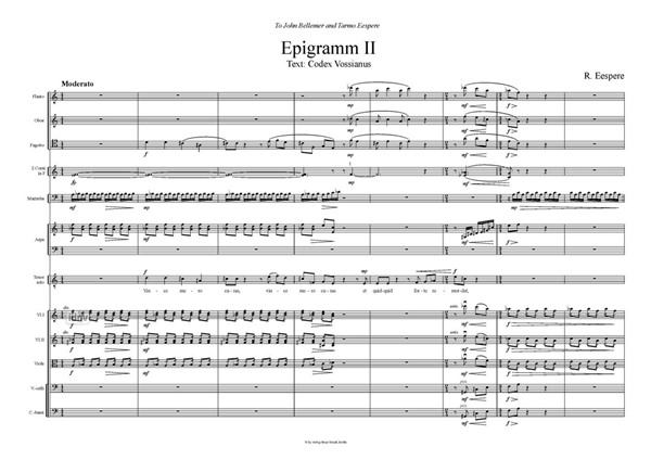 Epigramm II Fassung für Tenor und Kammerorchester Epigramm II Fassung für Tenor und Kammerorchester