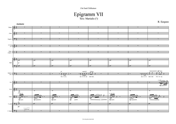 Epigramm VII Fassung für Bariton und Kammerorchester Epigramm VII Fassung für Bariton und Kammerorchester