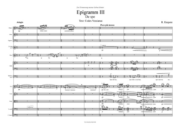 Epigramm III Fassung für Bariton und Kammerorchester Epigramm III Fassung für Bariton und Kammerorchester