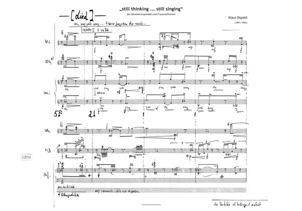 "still thinking … still singing" für Kammerensemble und Frauenstimmen (1991/92) "still thinking … still singing" für Kammerensemble und Frauenstimmen (1991/92)