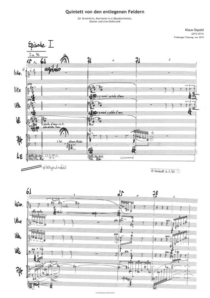 Quintett von den entlegenen Feldern für Klarinette, Klavier, Violine, Viola, Violoncello und Live-Elektronik (2014) Quintett von den entlegenen Feldern für Klarinette, Klavier, Violine, Viola, Violoncello und Live-Elektronik (2014)