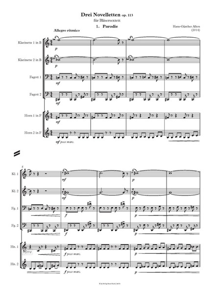 Drei Novelletten op. 113 für Bläsersextett (2014) Drei Novelletten op. 113 für Bläsersextett (2014)