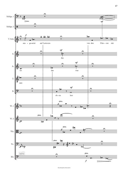 Berichte nach Texten von Heiner Müller für Tenor, Chor, Instrumente (2 Oboen, Posaune, Schlagzeug (2 Spieler), Streichquintett) und Sprecherin (1967) Berichte nach Texten von Heiner Müller für Tenor, Chor, Instrumente (2 Oboen, Posaune, Schlagzeug (2 Spieler), Streichquintett) und Sprecherin (1967)