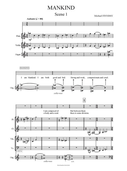 Mankind für Bariton, 5 Sprechrollen, kleinen Frauenchor, gemischten Chor (SATB) und Ensemble (2007/08) Mankind für Bariton, 5 Sprechrollen, kleinen Frauenchor, gemischten Chor (SATB) und Ensemble (2007/08)