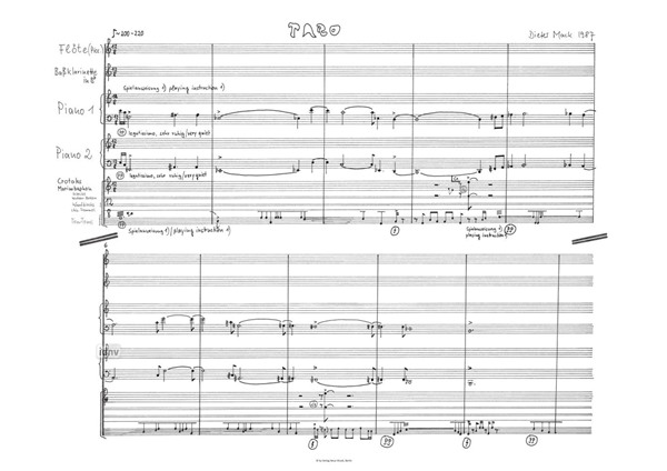 Taro für 2 Klaviere, Schlagzeug, Flöte (Picc.) und Bassklarinette (1987) Taro für 2 Klaviere, Schlagzeug, Flöte (Picc.) und Bassklarinette (1987)