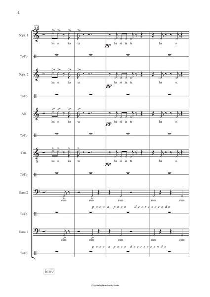 Rieselfeld für sechsstimmigen Chor, 6 Tomtoms und 6 Holzblasinstrumente ad. lib. (1997) Rieselfeld für sechsstimmigen Chor, 6 Tomtoms und 6 Holzblasinstrumente ad. lib. (1997)
