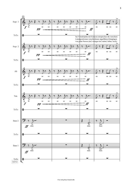 Rieselfeld für sechsstimmigen Chor, 6 Tomtoms und 6 Holzblasinstrumente ad. lib. (1997) Rieselfeld für sechsstimmigen Chor, 6 Tomtoms und 6 Holzblasinstrumente ad. lib. (1997)