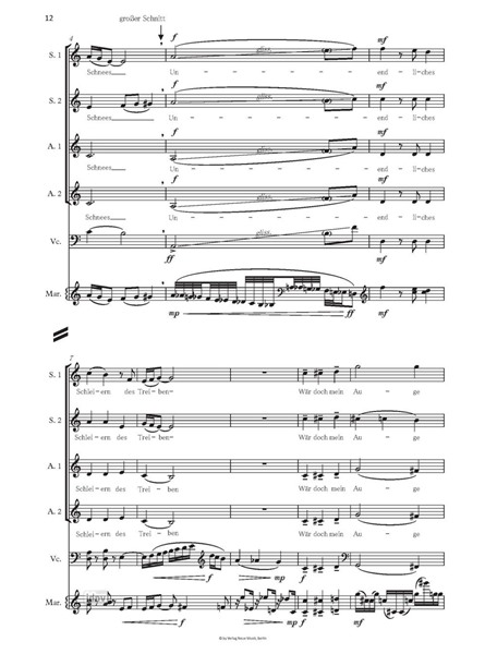 Schnee für Frauenchor, Violoncello und Schlagwerk (2018) Schnee für Frauenchor, Violoncello und Schlagwerk (2018)